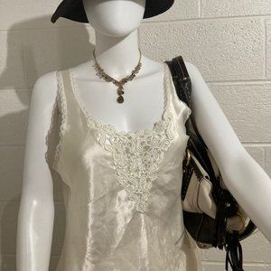 Vintage Satin Cream Cami With Lace Detail- Size Large